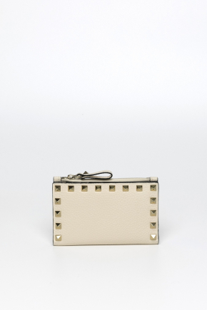 Rockstud Grainy Calfskin Cardholder With Zipper 卡片包/零錢包